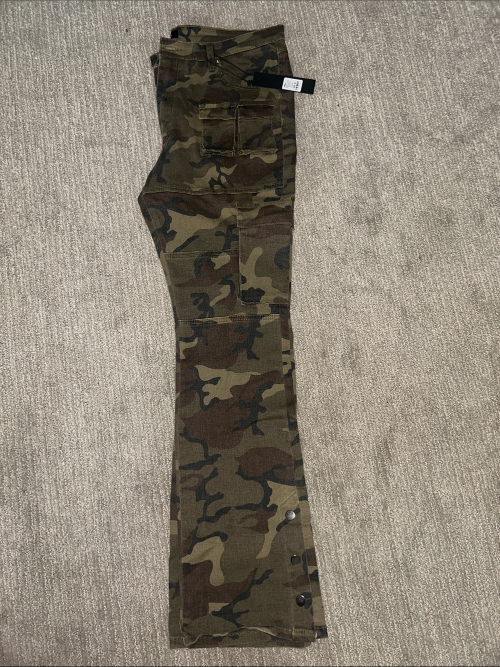 Fashion Nova Men's Camo skinny flare Cargo Pants - Olive Green & Brown